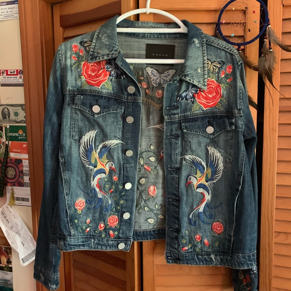 Embroidered slightly  distressed jean jacket